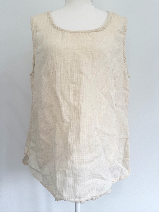 Flax Tops - FLAX Linen Sleeveless Tank Natural Minimalist Coastal Capsule Wardrobe Size L